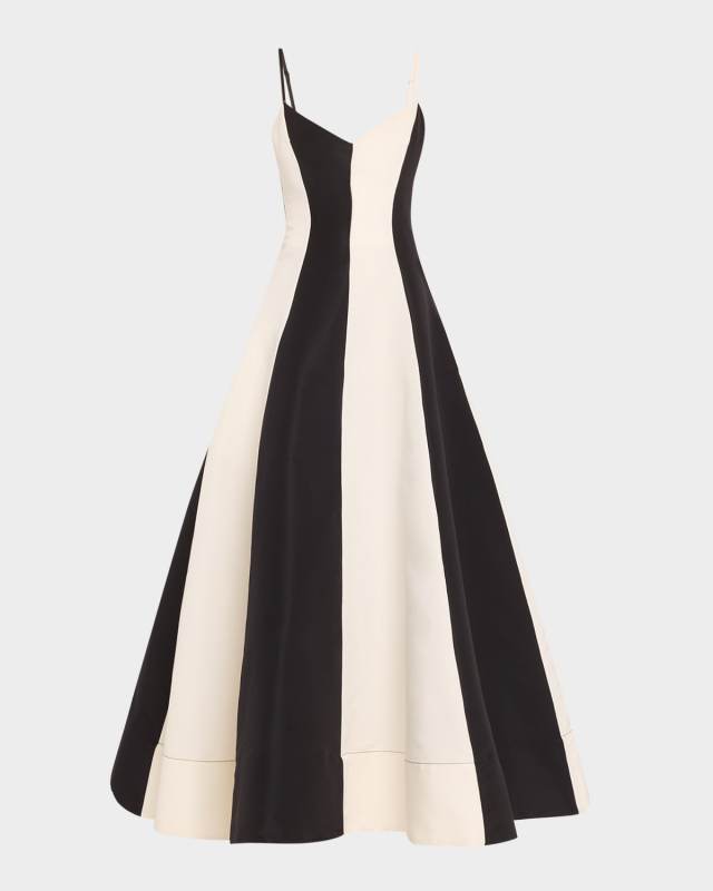 Stripe Colorblock V-Neck Evening Gown